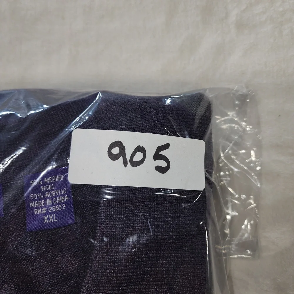 Alan Flusser Mens XXL Merino Wool Blend Purple Checkered LS Polo Sweater
